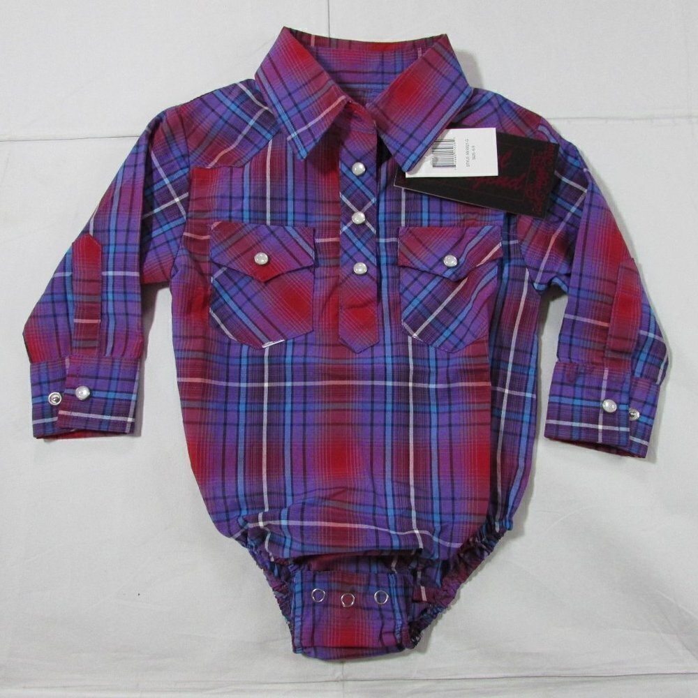 Cowgirl Legend Baby Girl's 6/9M Long Sleeve Plaid Snap Bodysuit - Purple/Pink/Bl